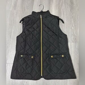 St John’s Bay Black Quilted Vest With Gold Zipper & Pockets Women’s Size Medium